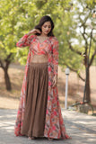 Stylish Crush Pleated Lehenga Choli Set With Floral Shrug - women's fashion mart