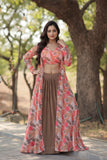 Stylish Crush Pleated Lehenga Choli Set With Floral Shrug - women's fashion mart