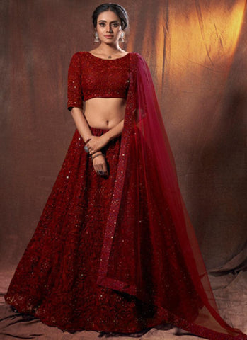 Stylish Maroon Resham Work Detailed Lehenga Choli -Lehenga Choli Semi Stitched women's fashion mart