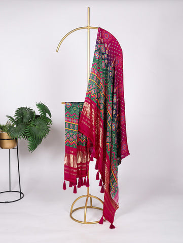Rani Pink Color Digital Print And Lagadi Patta Gaji Silk Dupatta - women's fashion mart