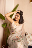 Sufi Beige Organza Silk Saree - women's fashion mart