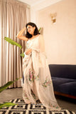Sufi Beige Organza Silk Saree - women's fashion mart