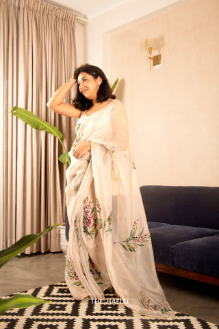 Sufi Beige Organza Silk Saree - women's fashion mart