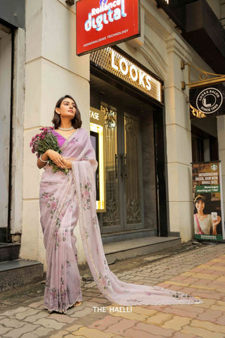 Tara Lilac Organza Silk Saree - women's fashion mart