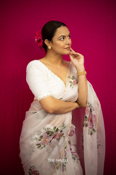 Tara White Organza Silk Saree - women's fashion mart