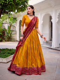 Yellow Color Bandhej Print With Gotta Patti Lace Tasar Silk Lehenga Choli
