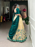 Teal Color Printed With Lace Green Silk Lehenga Choli - women's fashion mart