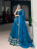 Teal Color Lace Touch Up Rayon Chaniya Choli - women's fashion mart