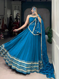 Teal Color Lace Touch Up Rayon Chaniya Choli - women's fashion mart