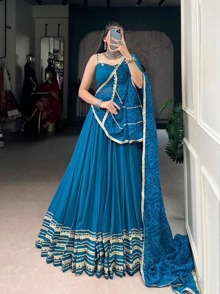Teal Color Lace Touch Up Rayon Chaniya Choli - women's fashion mart