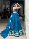 Teal Color Lace Touch Up Rayon Chaniya Choli - women's fashion mart