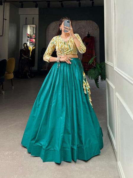 Teal Color Plain Cotton Indian Lehenga Choli -indian lehenga choli Free Size / Semi-Stitched women's fashion mart