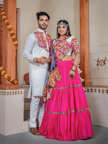 Three Tal Traditional Rayon Navratri Lehenga Choli Set - women's fashion mart