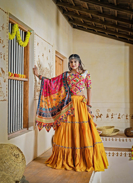 Three Tal Traditional Rayon Navratri Lehenga Choli Set - women's fashion mart