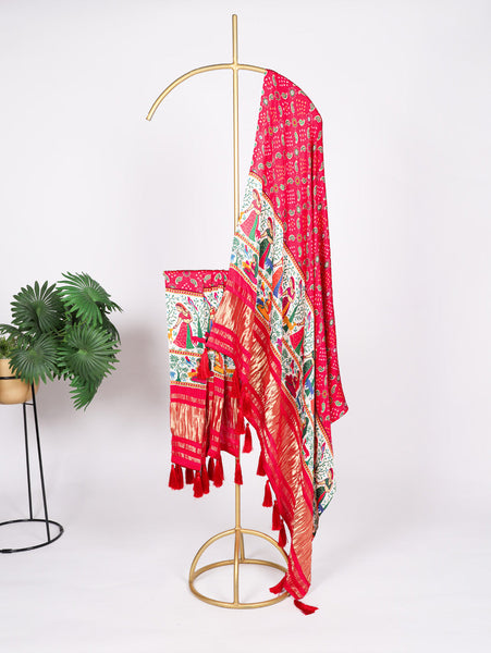 Tomoto Color Digital Print And Lagadi Patta Gaji Silk Dupatta - women's fashion mart