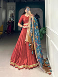 Salmon Color Plain With Lace Touch Up Chinon Silk Lehenga Choli - women's fashion mart