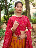 Mustard Color Bandhej Printed Tussar Silk Women Wear Lehenga Choli - women's fashion mart