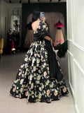 Black Color Floral Printed Tussar Silk Lehenga Choli - women's fashion mart