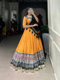 Yellow Color Bandhej And Ajarakh Print With Gota Lace Border Rayon Chaniya Choli - women's fashion mart