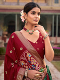 Green Color Hyderabadi Patola With Foil Print Tussar Silk Lehenga Choli - women's fashion mart