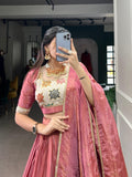 Peach Color Plain And Printed Shimmer Lehenga Choli -shimmer choli Unstitched / Semi-Stitched / Semi-Stitched women's fashion mart