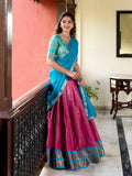 Pink Kanchipuram Lehenga Choli with Elegant Zari Weaving Details  women's fashion mart