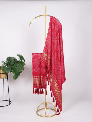 Red Color Digital Print And Lagadi Patta Gaji Silk Dupatta - women's fashion mart