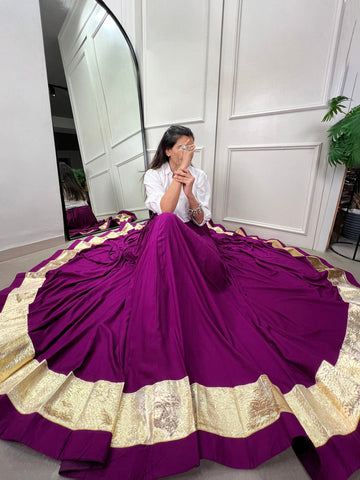 Wine Color Plain With Embossed Design Lace Border Rayon Lehenga - women's fashion mart