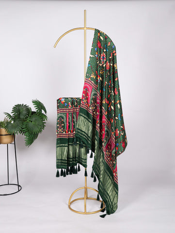 Green Color Digital Print And Lagadi Patta Gaji Silk Dupatta - women's fashion mart