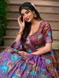 Lavender Color Kalamkari Print With Zari Weaving Dola Silk Voni Lehenga Choli -lehenga choli Unstitched / Semi-Stitched women's fashion mart