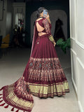 Maroon Color Digital Print With Lagadi Patta Gaji Silk Lehenga Choli - women's fashion mart