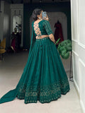 Bottle Green Sequins And Thread Embroidery Work Georgette Lehenga Choli -georgette lehenga choli Unstitched / Semi-Stitched / Semi-Stitched women's fashion mart