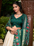 Green Color Patola Print With Tussar Silk Lehenga Choli - women's fashion mart