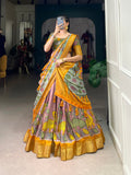 Onion Color Printed (Kalamkari) With Zari Weaving Border Jacquard Silk Lehenga Choli - women's fashion mart