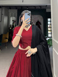 Maroon Color Plain With Gota Patti Lace Border Viscose Chanderi Silk Lehenga Choli - women's fashion mart