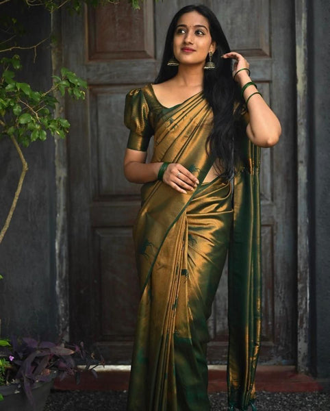 Traditional Kanjivaram Woven Silk Saree With Blouse Piece - women's fashion mart
