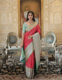 Traditional Red Banarasi Silk Saree with Green Border - women's fashion mart