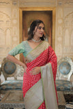 Traditional Red Banarasi Silk Saree with Green Border - women's fashion mart