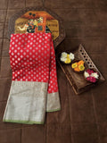 Traditional Red Banarasi Silk Saree with Green Border - women's fashion mart