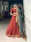 Salmon Color Plain With Lace Touch Up Chinon Silk Lehenga Choli - women's fashion mart