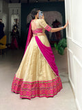 Off-White Jacquard Silk Lehenga Choli with Elegant Ikkat Weaving Details  women's fashion mart