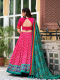 Pink Color Leheriya With Patola Print Tussar Silk Lehenga Choli - women's fashion mart
