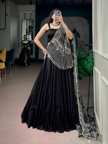 Black Color Moonga SIlk Chaniya Choli