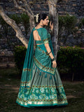 See Green Color Floral Print With Foil Print Tussar Silk Lehenga Choli -floral lehenga choli Unstitched / Semi-Stitched women's fashion mart