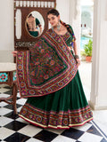 Green Color Gamthi Print And Embossed Design Tussar Silk Lehenga Choli