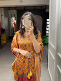Mustard Color Patola Printed Gaji Silk Kaftan - women's fashion mart