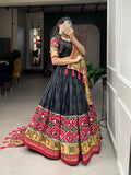 Black Color Patola Print With Foil Work Tussar Silk Lehenga Choli - women's fashion mart