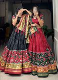 Tussar Silk Patola Printed Foil Worked Lehenga Set -Lehenga Choli Black / Semi Stitched women's fashion mart