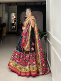 Tussar Silk Patola Printed Foil Worked Lehenga Set -Lehenga Choli Black / Semi Stitched women's fashion mart