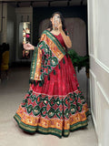 Tussar Silk Patola Printed Foil Worked Lehenga Set -Lehenga Choli Red / Semi Stitched women's fashion mart